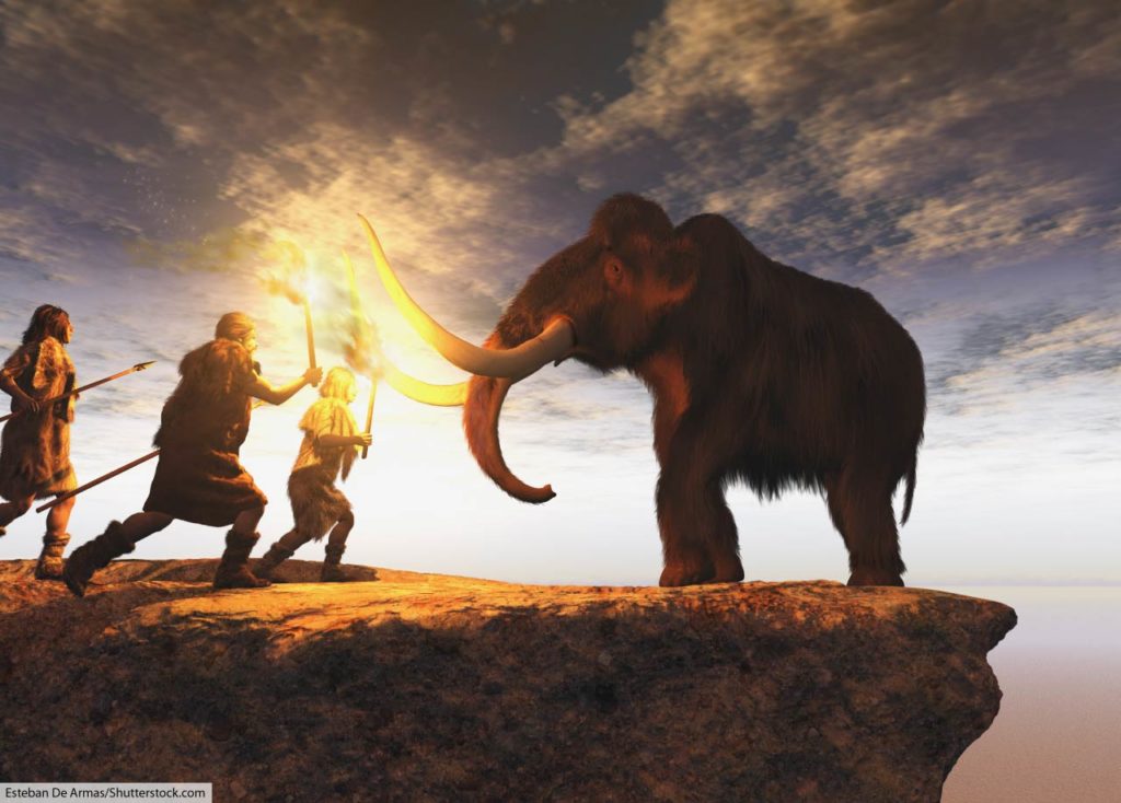 mammoth being hunted by early humans