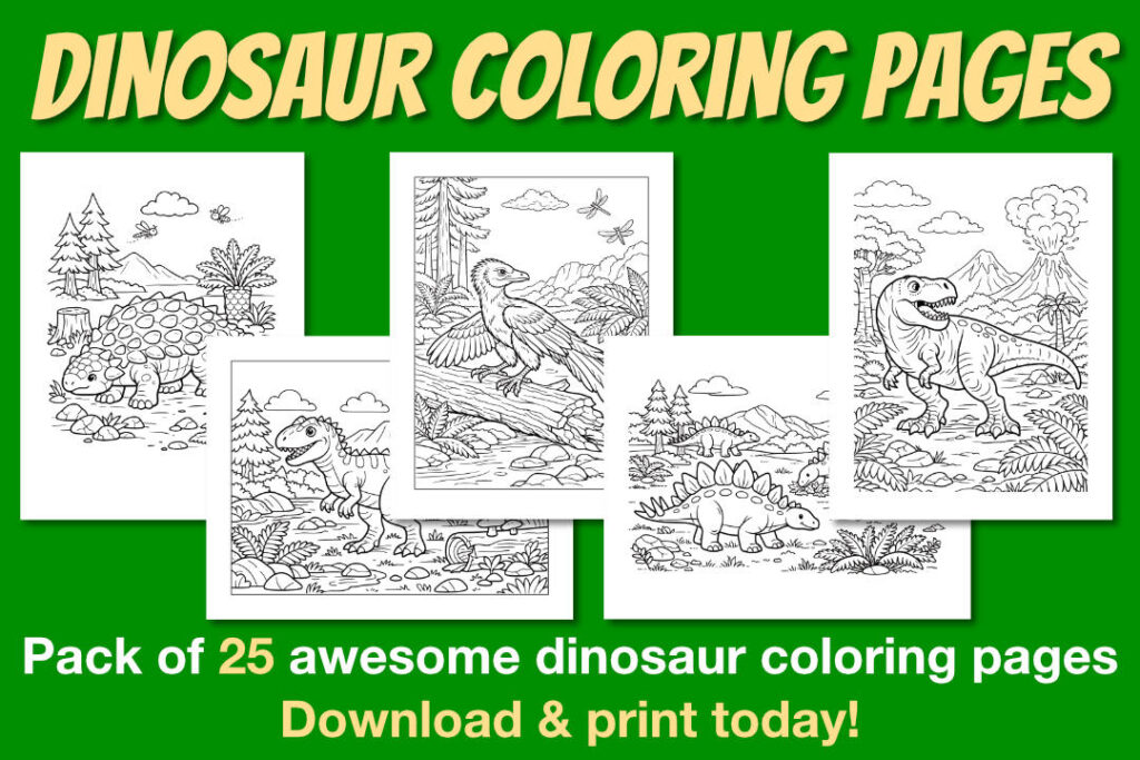 Dinosaur Coloring Pages Printable PDF – 25 Kids Coloring Sheets